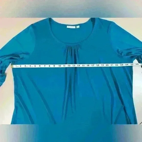 Susan Graver Liquid Knit Ruched Sleeve Tunic Teal Women’s 2X - Picture 7 of 11